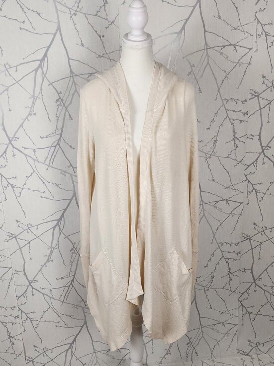 Splendid Beige Micro Modal Blend Waffle Knit Hooded Cardigan - Picture 2 of 8